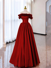 Prom Dresses Designer, Off the Shoulder Satin Burgundy/Pink A-line Princess Dresses