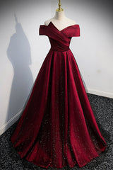 Party Dress Afternoon Tea, Burgundy Off the Shoulder Prom Dress, A-Line Evening Party Dress