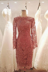 Dinner Dress, Elegant Long Sleeves Coral Knee Length Mother of the Bride Dress