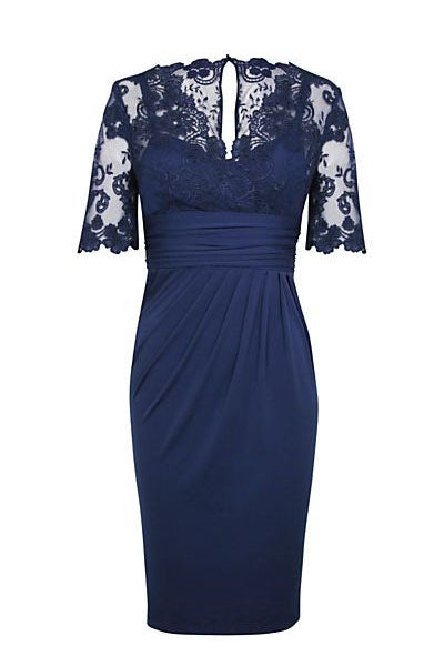 Evening Dresses 2038, Eleagnt Short Sleeves Empire Navy Blue Short Mother of the Bride Dress