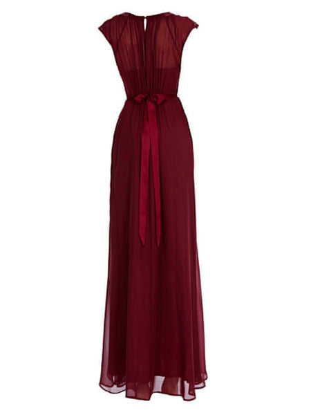 Wedding Dress Under 102, Elegant Burgundy Long Chiffon Bridesmaid Dress Wedding Party Dress