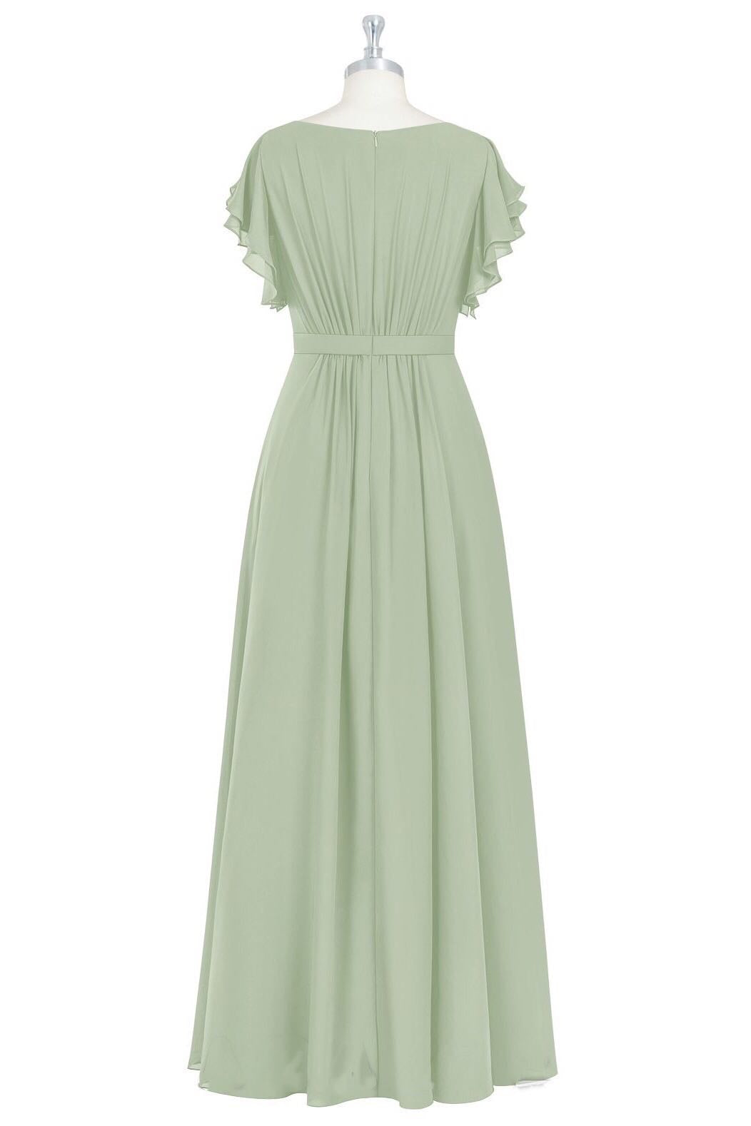 Formal Dresses For Middle School, Elegant Sage Green Ruffled A-Line Long Bridesmaid Dress