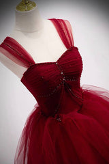 Party Dresses Summer Dresses 2036, Burgundy Tulle Long A-Line Prom Dress, Burgundy Evening Party Dress