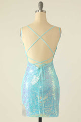 Bridesmaid Dresses Mauve, Light Blue Sequin Lace-Up Mini Homecoming Dress