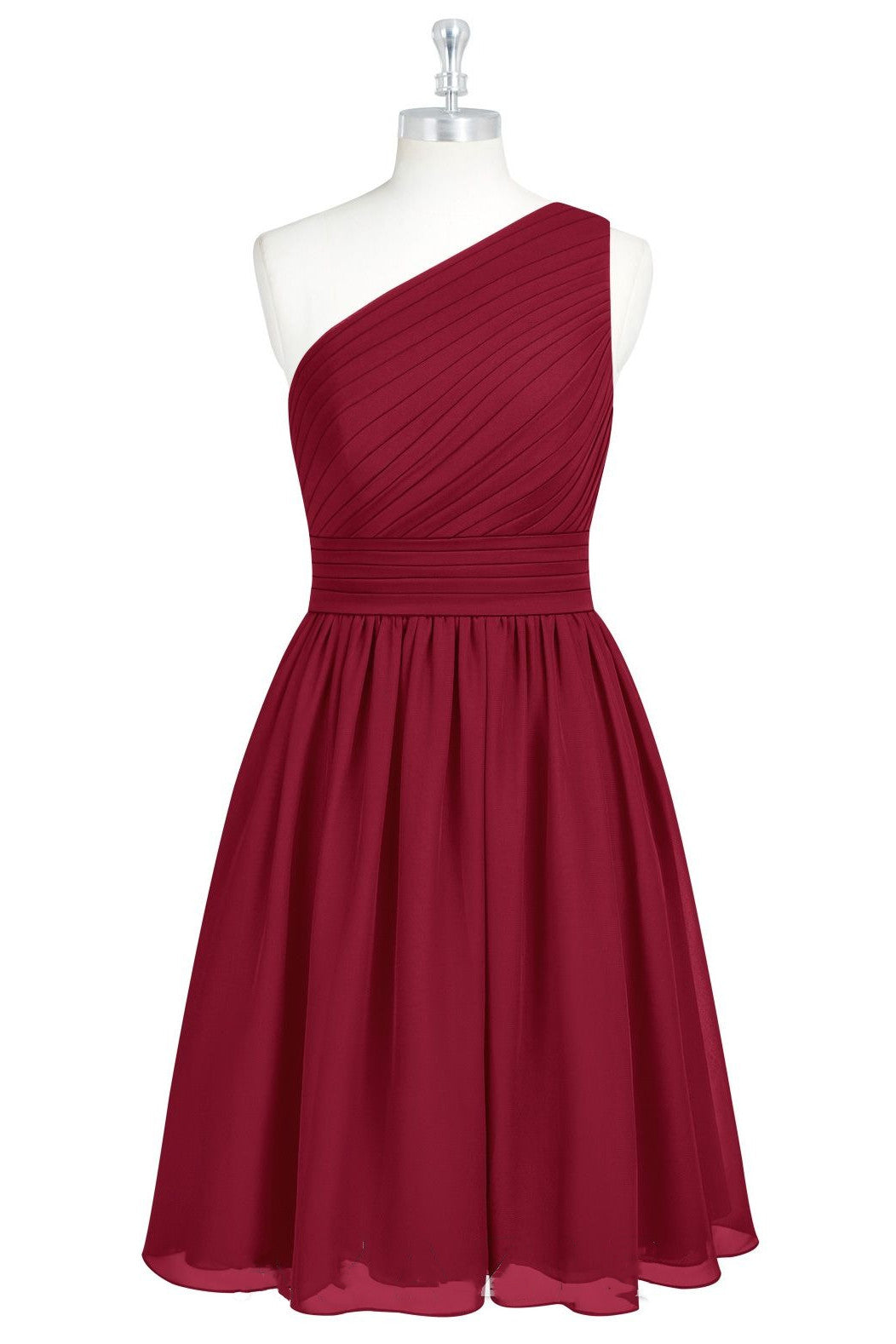 Boho Wedding, Wine Red Chiffon One-Shoulder Gathered Short Bridesmaid Dress