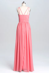 Homecoming Dressed Short, Coral Double Straps Pleated A-line Bridesmaid Dress