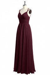 Prom Dresses Different, Burgundy Chiffon Spaghetti Straps A-line Long Bridesmaid Dress