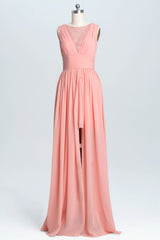 Homecoming Dresses Blue, Coral A-line Chiffon Empire Long Bridesmaid Dress