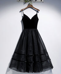 Bridesmaids Dresses Chiffon, Black V Neck Tulle Short Prom Dress, Black Tulle Homecoming Dress