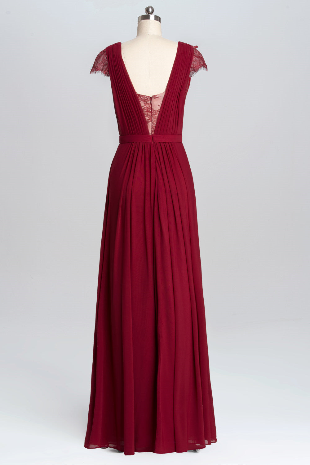 Beach Wedding Dress, Wine Red A-line Chiffon Long Bridesmaid Dress with Cap Sleeves