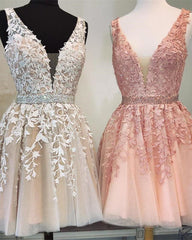 Prom Dresses Open Back, New Arrival A Line V Neck Knee Length Beaded Short Prom Dresses