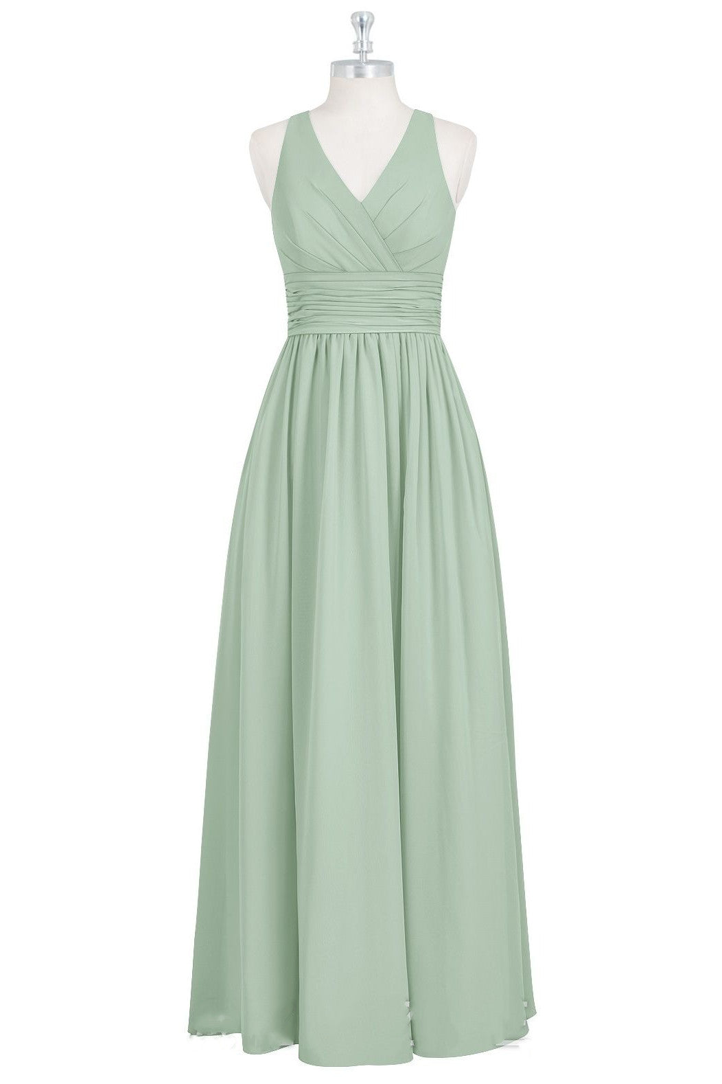 Formal Dressed Long Gowns, Sage Green V-Neck Backless A-Line Bridesmaid Dress