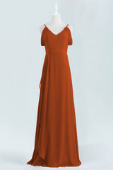 Prom Dresses 2019, Burnt Orange A-line Chiffon Long Bridesmaid Dress