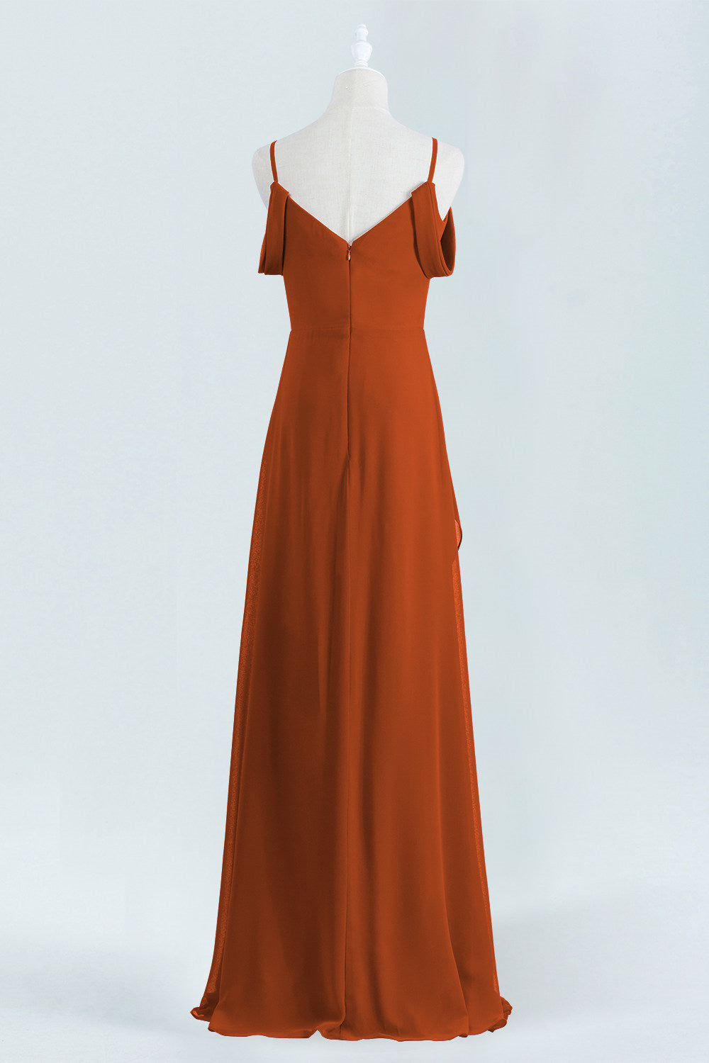 Prom Dresses A Line, Burnt Orange A-line Chiffon Long Bridesmaid Dress