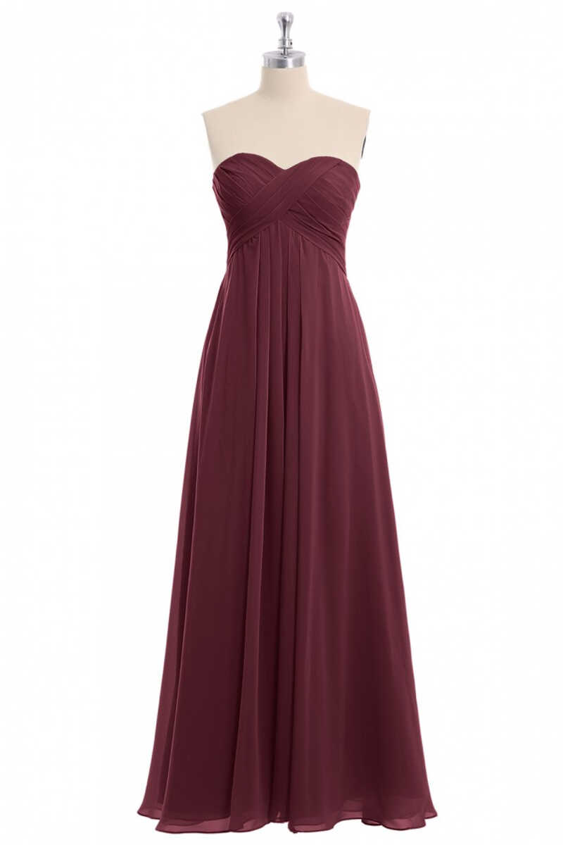 Prom Dress Ideas Unique, Burgundy Chiffon Strapless Sweetheart A-Line Long Bridesmaid Dress