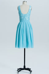 Prom Dresses Princess, Princess Blue Lace and Chiffon Short A-line Homecoming Dress