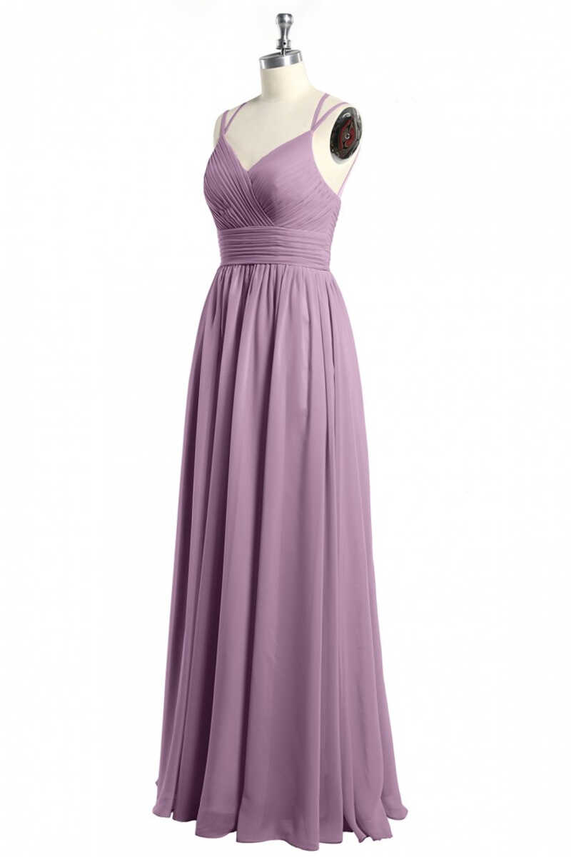 Prom Dress For Teens, Burgundy Chiffon Spaghetti Straps A-line Long Bridesmaid Dress