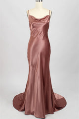 Formal Dress Shopping, Sexy Rose Mermaid Cowl Neck Long Bridesmaid Dress