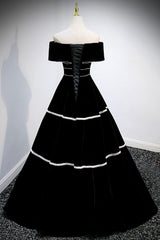 Homecomming Dresses Red, Black Velvet Long Prom Dresses, A-Line Off the Shoulder Evening Dresses