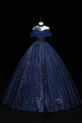 Formal Dresses Websites, Blue Tulle Sequins Long Ball Gown, Elegant A-Line Formal Gown