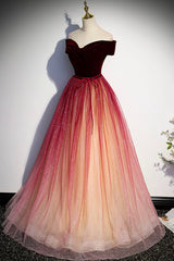 Party Dress Stores, Burgundy Velvet Tulle Long Prom Dresses, Off the Shoulder Formal Evening Dresses