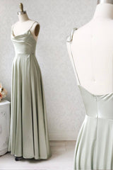 Summer Wedding Guest Dress, Simple Satin Long Prom Dresses, A-Line Evening Party Dresses