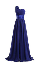 Prom Dresses With Shorts, Column One Shoulder Floor Length Chiffon Royal Blue Bridesmaid Dresses