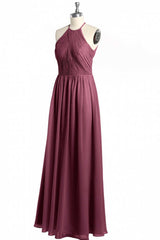 Bridesmaids Dress Convertible, Mauve Chiffon Halter Backless A-Line Long Bridesmaid Dress