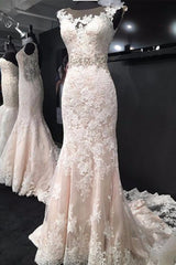 Wedding Dresses Sleeve Lace, Charming Mermaid Trumpet Sleeveless Lace Appliques Wedding Dresses