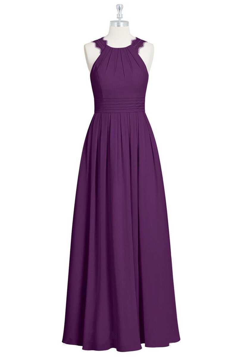 Simple Wedding Dress, Magenta Chiffon Halter Cutout Back Long Bridesmaid Dress