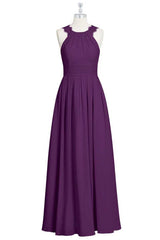 Simple Wedding Dress, Magenta Chiffon Halter Cutout Back Long Bridesmaid Dress