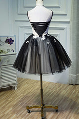 Red Carpet Dress, A-Line Flower Black Lace-Up Short Homecoming Dress