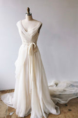 Party Dress Dresses, Champagne Chiffon Long Prom Dresses, A-Line V-Neck Evening Dresses