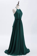 Party Dresses Night Out, Hunter Green Halter Chiffon A-line Long Bridesmaid Dress