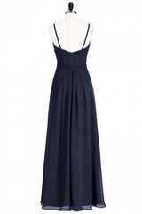 Prom Dresses With Shorts Underneath, Black Chiffon Sweetheart Spaghetti Straps A-Line Long Bridesmaid Dress