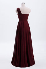 Bridesmaid Dresses Fall, One Shoulder Burgundy A-line Chiffon Long Bridesmaid Dress