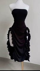 Strapless Midi Length Ruffle Prom Dress Sexy Evening Dress