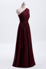 Bridesmaid Dresses Online, One Shoulder Burgundy A-line Chiffon Long Bridesmaid Dress