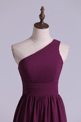 Wedding Decor, Magenta Chiffon One-Shoulder A-Line Long Bridesmaid Dress