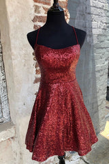 Party Dress Inspo, Lace-up Back Burgundy Homecoming Dress