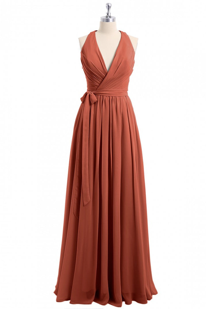 Formal Dresses Long Blue, Rust Orange Wrap A-Line Long Dress