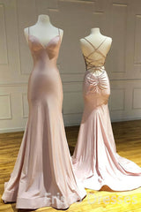 Evening Dress 1931, Spaghetti Straps Pink Mermaid Evening Party Dresses Long Prom Dresses