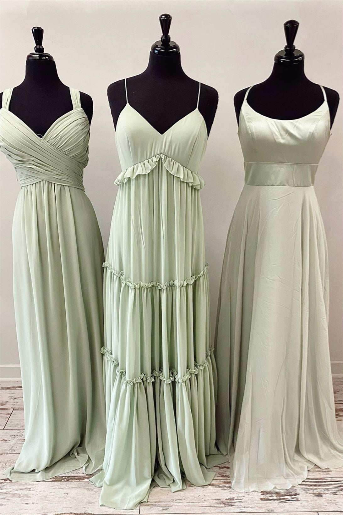 Evening Dress Styles, Dusty Sage Mismatch Long Bridesmaid Dress