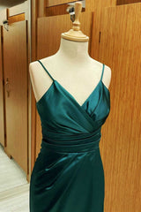 Party Dress For Cocktail, Hunter Green Satin Spaghetti Straps Short Bridesmaid Dress