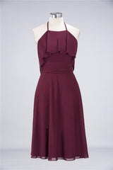 Prom Dresses Classy, Burgundy Halter Backless Ruffled A-Line Short Dress