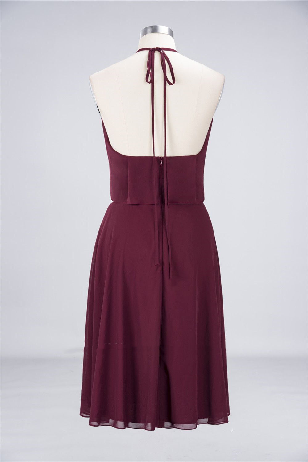 Prom Dresses Under 67, Burgundy Halter Backless Ruffled A-Line Short Dress