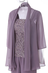 Party Dresses Websites, Three-Piece Mauve Square Neck Mother of the Bride Pant Suits