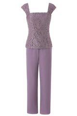 Party Dresses 2035, Three-Piece Mauve Square Neck Mother of the Bride Pant Suits