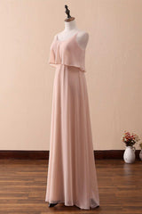 Prom Dresses Stores Near Me, Blush Pink Spaghetti Strap Ruffled Long Bridesmaid Dress