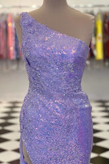 Prom Dresses For Kids, One-Shoulder Sequins Long Prom Dress with Floral Appliques